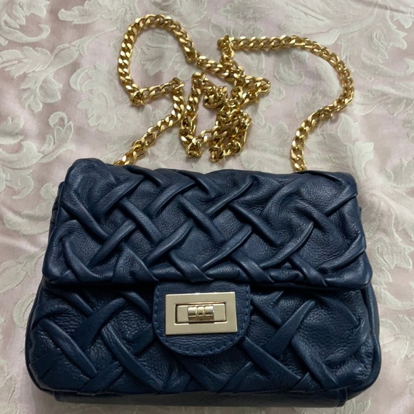 Vera Pelle Handbags - Purse bag that can be worn as crossbody in navy blue